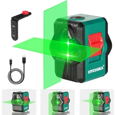 Immagine di Livella Laser Verde 45M, HYCHIKA USB Ricarica, Autolivellante a Croce, IP54 per Esterno, 2 Modulo Linea Verticale/Orizzontale Laser, Supporto Magnetico, 360 Rotante