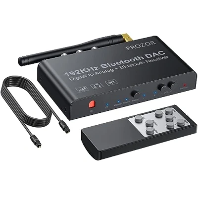 Immagine di PROZOR Convertitore DAC con Telecomando IR Audio Ricevitore Bluetooth Adattatore Digitale ad Analogico Supporta Controllo Volume/Muto/ON/OFF LPCM/PCM