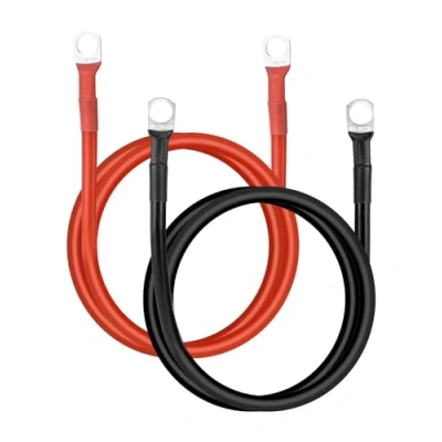 Immagine di QWORK® 2 Pezzi Cavo Batteria Auto 5 AWG 16 mm², 100 cm 12V Cavi con Morsetti ad Anello M10 per Veicoli e Impianti Solari