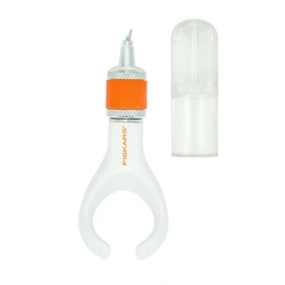 Immagine di FISKARS Cutter anulare girevole, Per destrorsi e mancini, Lunghezza totale: 17,6 cm, Acciaio di qualità/Plastica, Bianco, 1003756