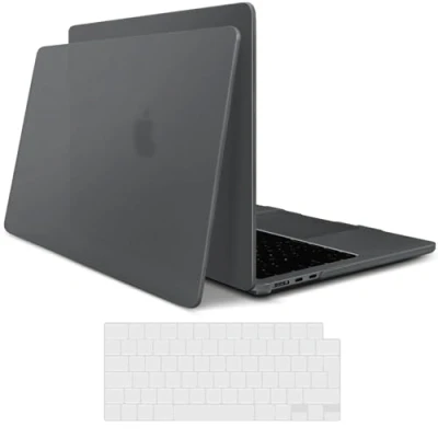 Immagine di TECOOL Custodia compatibile con MacBook Air 15&quot; M3 M2, 2024 A3114 &amp; 2023 A2941, guscio rigido ultra sottile [texture satinata fine] e copertura per tastiera UK EU, grigio spazio nebbioso