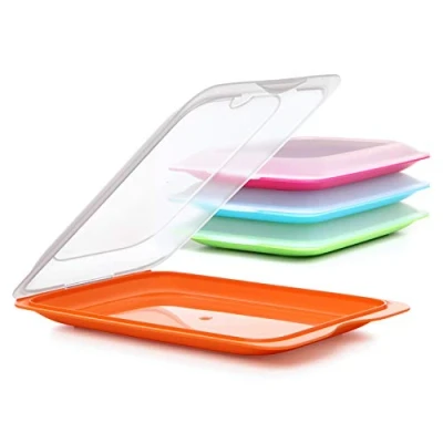 Immagine di TATAY Set di 4 unità Contenitori per affettati Fresh , Senza BPA, Riutilizzabile, Impilabile, Lavabile in Lavastoviglie e Adatto al Microonde, Colori Assortiti . Dimensione 17 x 3,2 25,2cm