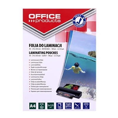 Immagine di Office Products, Pouches di plastificazione, Pellicola per laminazione, A4, 2x125 micron, lucida, 100 pezzi, trasparente (A4, 100 Pezzo/i, 250 µm)