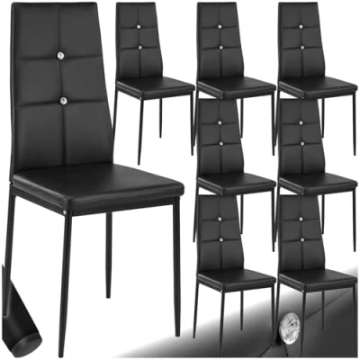 Immagine di TecTake 800882 Set di 8x Sedie per Sala da Pranzo, Resistente Similpelle, Sedile e Schienale Imbottiti, Elegante Design con Strass (Nero)