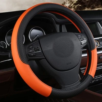 Immagine di Coprivolante in pelle microfibra Wavy Line Splice X stitch pattern (arancia)