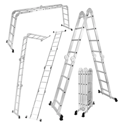 Immagine di DRABEST Scala Pieghevole Universale Articolata 4x4 Gradini Alluminio Struttura Resistente e Stabile Carico Massimo 125kg 0,33x1,5x0,25m