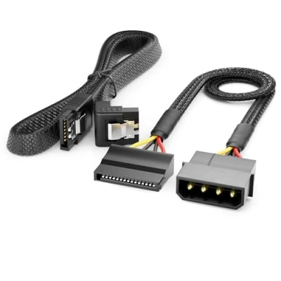 Immagine di deleyCON Set di Cavi Molex a 15 Pin da 30 cm 4 con Cavo SATA 60 Angolato Dati 3 6 Gbit/s Alimentatore per PC HDD SSD Disco Rigido Della Scheda Madre Nero
