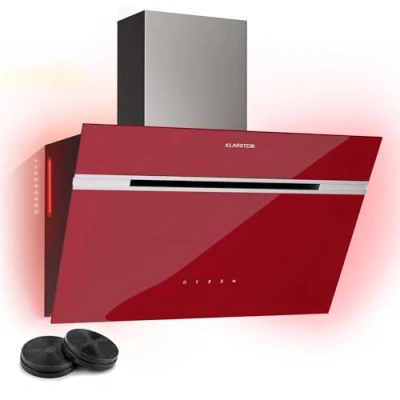 Immagine di Klarstein Alina 60 Cappa da Cucina, 60cm, Cappe Inclinate, 600 m3/ora, Classe A, con LED, Pannello a Sfioramento, 63 dB, Vetro Rosso, Ricircolo &amp; Scarico