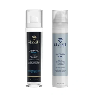 Immagine di Gianser Just For Men Risveglia la Tua Pelle con Eleganza: Good Morning Routine Crema Viso Rivitalizzante e Siero Dopobarba Acido Ialuronico per un Inizio di Giorno Impeccabile!
