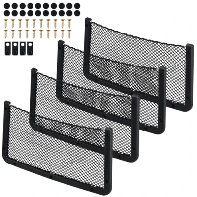 Immagine di Omtofo rete portaoggetti per auto, 4 pezzi, 42 x 21 cm, borsa a rete, organizer portaoggetti, elastica bagagliaio, roulotte, barca, casa