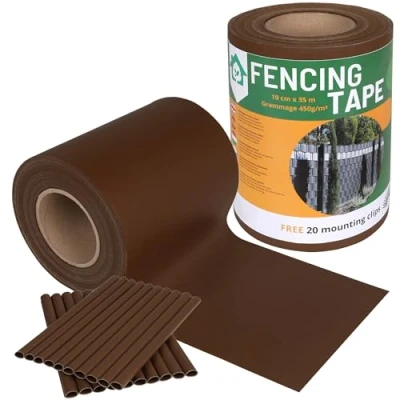 Immagine di nastro per recinzione, copertura recinzione a pannelli, ombreggiante I Schermo privacy in PVC Strisce Resistenti alle Intemperie UV 35 m 450g/m2 + 20 clip di fissaggio (Verde, 19 cm)