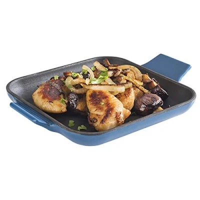 Immagine di APS Serving Pan &quot;Cast Iron&quot; Mini padella in ghisa, ghisa smaltata, quadrata, L x P A: 13 cm 2 cm, impilabile, resistente al forno, ciotola, blu