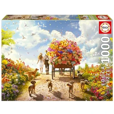 Immagine di Educa Puzzle di 1000 pezzi per adulti Carrello fiori. Misura: 68 x 48 cm. Include la colla Fix Puzzle. Da 14 anni (19921)