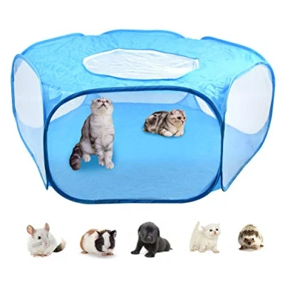 Immagine di DODUOS Gabbie per Piccoli Pieghevole Animali Domestici Portatile Recinzione Traspirante Trasparente Recinto Cuccioli, Gatti, Porcellini d&#039;India, Conigli, Ricci (Blu)