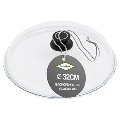 Immagine di MaxxGoods Simax coperchio in vetro Ø 32 cm con bottone e resistente al forno, valvola di sfiato automatica, calore fino a 260 C, per pentole, teglie padelle,