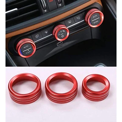 Immagine di YIWANG 3 colori in lega di zinco auto console interna aria condizionata manopole cerchio trim pezzi per accessori Giulia Stelvio 2016 2020 (rosso)