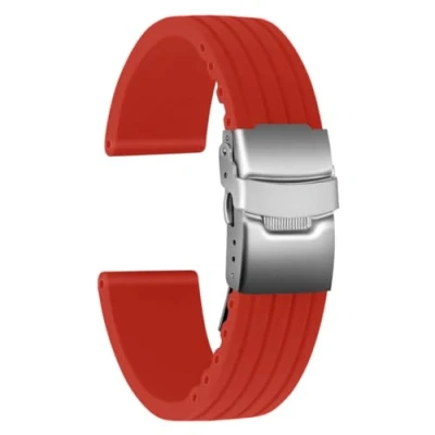 Immagine di ULLCHRO Cinturini Orologi Impermeabile Bracciale Donna Uomo Stripe Pattern 16mm, 18mm, 20mm, 22mm, 24mm Gomma Cinturino Orologio Acciaio inossidabile Fibbia Deployante (22mm, nero)
