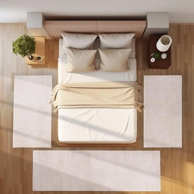 Immagine di SIMPEX tappeto passatoia per camera da letto, corridoio, cucina, a pelo corto, set 3 pezzi, stile boho, design moderno, morbido, colore: argento