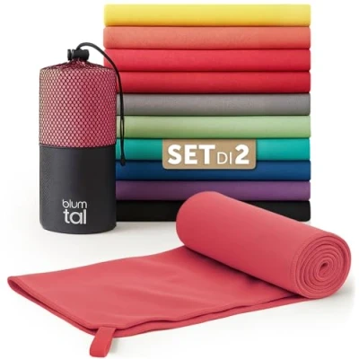 Immagine di Blumtal asciugamano microfibra 180x90 cm + 80x40 nel set palestra asciugatura rapida telo uomo asciugamani da viaggio in rosa