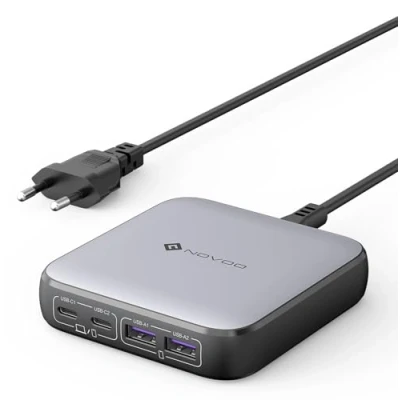 Immagine di NOVOO USB C da Tavolo Caricatore GaN A 4 Porte, 65 W con 2 e (65 Max), Supporta PD PPS per MacBook Pro/Air, Laptop C, iPhone 15/14, Galaxy S23, iPad