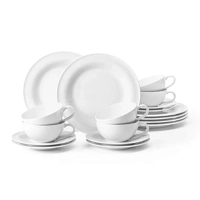Immagine di Seltmann Weiden Servizio 18 Pezzi, Grande, Bianco, Set per Fino a 6 Persone, Serie Beat, Include Piatti da Colazione, Tazze tè e piattini, 0.3 Litri, Porcellana, 0003