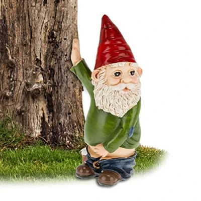 Immagine di Relaxdays Gnomo da Giardino Che Fa la Pipì, Alto 10 cm, Resistente alle Intemperie e al Gelo, Nano Esterno, Colorato