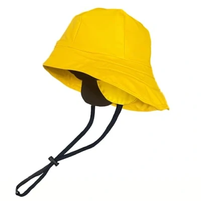 Immagine di Toutacoo Cappello da Pioggia, Impermeabile, Unisex, a Tesa Larga Berretto con sottogola e paraorecchie, Fodera in Pile (02 Giallo)