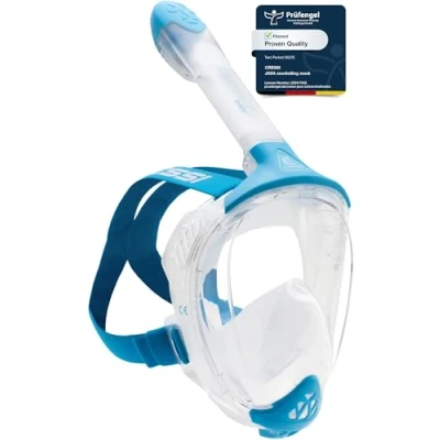 Immagine di CRESSI Java Full Face Mask Clear/Blue L/XL Maschera Snorkeling Integrale Unisex, Lente Ultra Chiara Anti Fog, 100% Silicone, Snorkel Dry con Valvole Sicurezza, Trasparente/Blu,