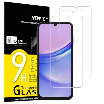 Immagine di NEW&#039;C 3 Pezzi, Vetro Temperato per Samsung Galaxy A15 5G/4G, Privo di Graffi, durezza 9H, Pellicola Protettiva HD, 0,33 mm, Ultra Trasparente, Resistente