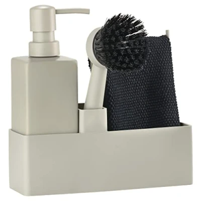 Immagine di Zone Denmark Set di 4 accessori per lavastoviglie con dispenser sapone/dispenser detersivo piatti, panno e spazzola 19 x 6 20,5 cm