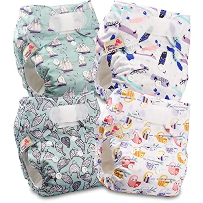 Immagine di Littles and Bloomz FLV2 0405 Pannolino lavabile per bambini, riutilizzabile, con bottoni a pressione standard, confezione da 4 pannolini
