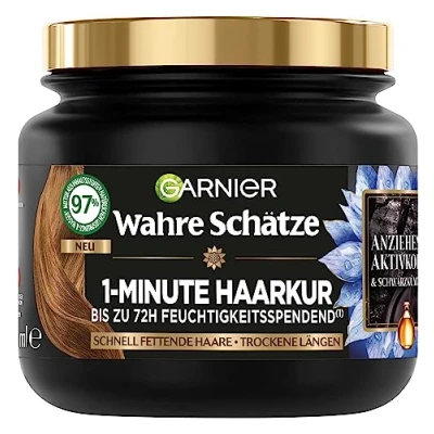 Immagine di Garnier Trucco tesori maschera bilanciante per capelli, formula con carbone attivo e olio di cumino nero, il cuoio capelluto rapido lunghezza dei capelli secchi