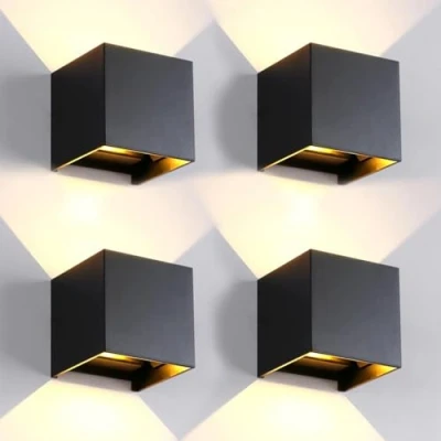 Immagine di 4 Pezzi Applique da Parete Esterno/Interno Regolabile 3 colori LED Cubo IP65 Impermeabile Lampada Esterno Esterni Muro Quadrata Angolo del Fascio Moderne Nero 15W 11CM