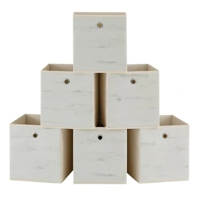 Immagine di SONGMICS Scatole Portaoggetti, Set di 6 Contenitori con Manico, in Tessuto Oxford e Non Tessuto, 26 x 28 cm, per Scaffali a Cubo, Pieghevoli, Bianco Vintage RFB126W01