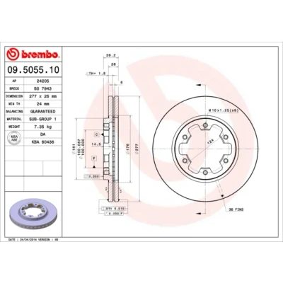 Immagine di BREMBO 09.5055.10 Disco freno 277 26 6 ventilazione interna NISSAN: Pick Up, TERRANO 2, Navara up