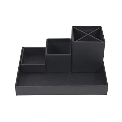 Immagine di Bigso Box of Sweden Organizer scrivania con 4 scomparti Scatola da per note, graffette, penne e altro materiale cancelleria Portacancelleria in fibra di legno carta grigio scuro