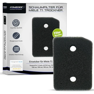 Immagine di Comedes Filtro per lanugine Compatibile con Tutte Le asciugatrici a Pompa di Calore Miele T1 può Essere Usato al Posto del 9164761 (Set da 1)