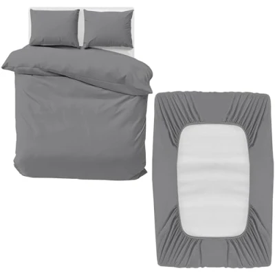 Immagine di MOONLIGHT20015 Set di biancheria da letto king size, 4 pezzi, copripiumino, lenzuolo con angoli e federe, morbida microfibra spazzolata, grigio