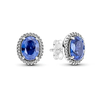 Immagine di PANDORA Timeless Orecchini a bottone con cerchio brillante e appariscente in argento Sterling cristallo Blu principessa zirconi cubici trasparenti, Borchie