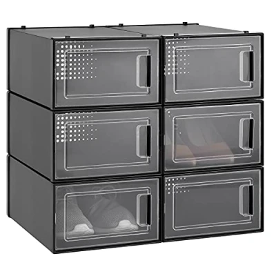 Immagine di Navaris Set 6 Scatole Organizer Porta Scarpe Scarpiera Verticale o Orizzontale con Borse Contenitori Salvaspazio Shoe Box Assemblaggio Facile