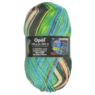 Immagine di Frida&#039;s Wollhaus Opal 100 g di lana per calzini Hundertwasser 4 lavorare a maglia, 24 colori (1432 La luna blu)