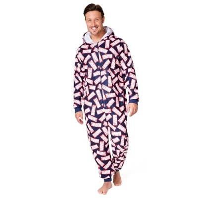 Immagine di Marvel Pigiama Intero Uomo Caldo Pigiamone in Pile con Cappuccio e Zip S 2XL Pigiami Invernali Interi Avengers Gadget Regalo (Nero/Rosso, 2XL)