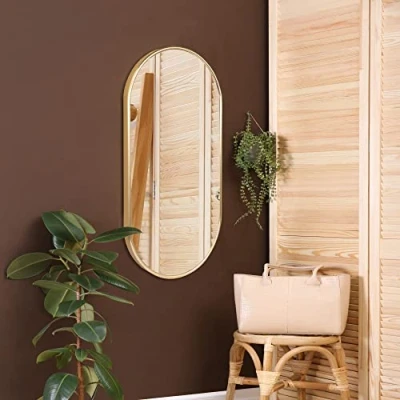Immagine di [en.casa] Specchio Ovale da Parete 40 x 80 cm Bagno con Fissaggio Verticale Orizzontale Cornice in Alluminio Color Oro