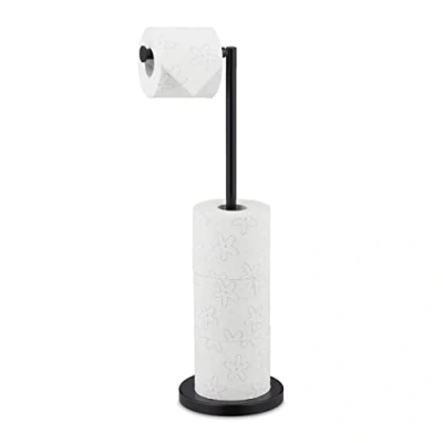 Immagine di Relaxdays Piantana Portarotolo da WC, Set per 4 Rotoli di Carta Igienica Scorta, Terra, 57x21,5x16,5 cm, Nero, Metallo, 1 pz