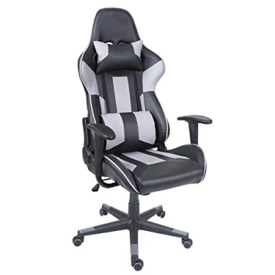 Immagine di Mendler Poltrona Sedia Ufficio Girevole Regolabile HWC F84 Cuscino Lombare cervicale Ecopelle Nero Grigio
