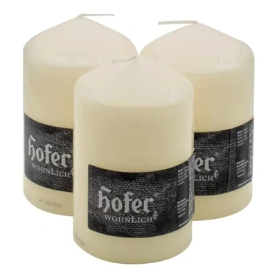 Immagine di Hofer Candele Avorio a Colonna 8 x 13 cm Set di 3 Decorative Cilindriche Colore Lunga Durata 48 Ore Cera Antigoccia Non Profumate Qualità RAL