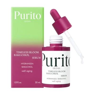 Immagine di PURITO Seul Timeless Bloom Bakuchiol siero coreano Jeju Hydrangea, per pelli sensibili, ampoule, fine Line Reduction, viso anti invecchiamento, K Beauty, 30 ml