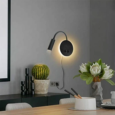Immagine di Budbuddy 3W+8W Lampada Da Lettura Nero LED Luce Applique Comodino Moderna Parete Con Interruttore Camera Letto Corridoio Hotel (3000K)