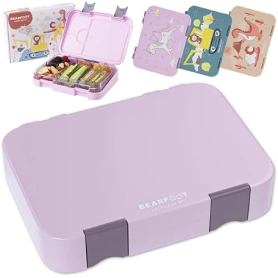 Immagine di BEARFOOT Contenitore per il pranzo bambini con scomparti, senza BPA, pranzo, ragazze e ragazzi, scomparti divisori, l&#039;asilo, la scuola, grande (viola)
