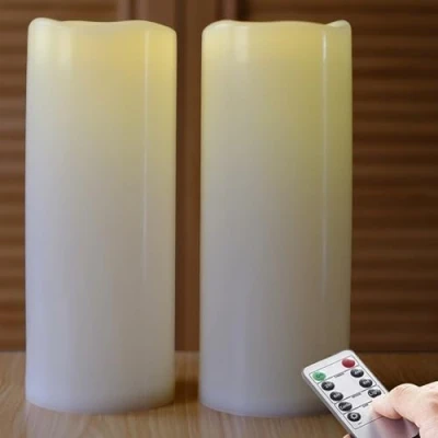 Immagine di Candele Impermeabili da Esterno a LED 2 Pezzi, Candela in plastica alimentata Batteria con Telecomando/Funzione Timer (Luce Bianca Calda) 10 cm x 25